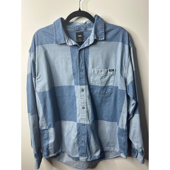 Vans Tops - Vans Denim Checkerboard Button Down Shirt Blue Colorblock Long Sleeve Medium